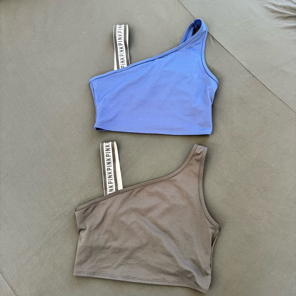 PINK Victoria's Secret One-Shoulder Blue and Black Sports Bras